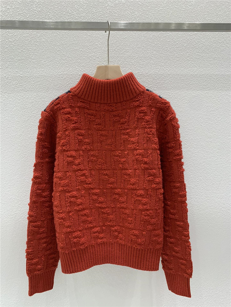 F**di ff jacquard zip-up cardigan orange