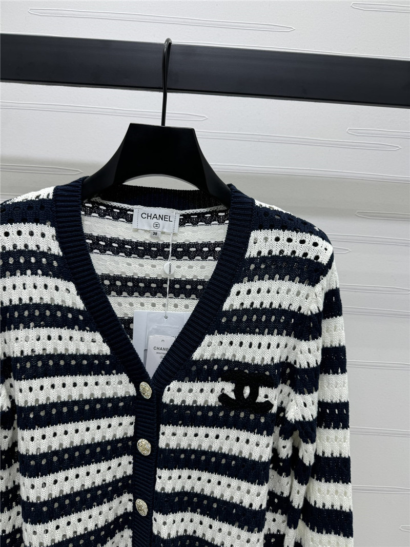 Ch**el hollow stripe black & white cardigan