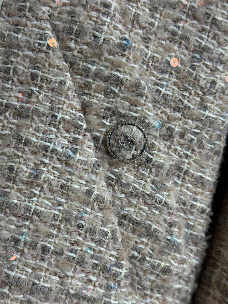 Ch**el beige sequined wool coat