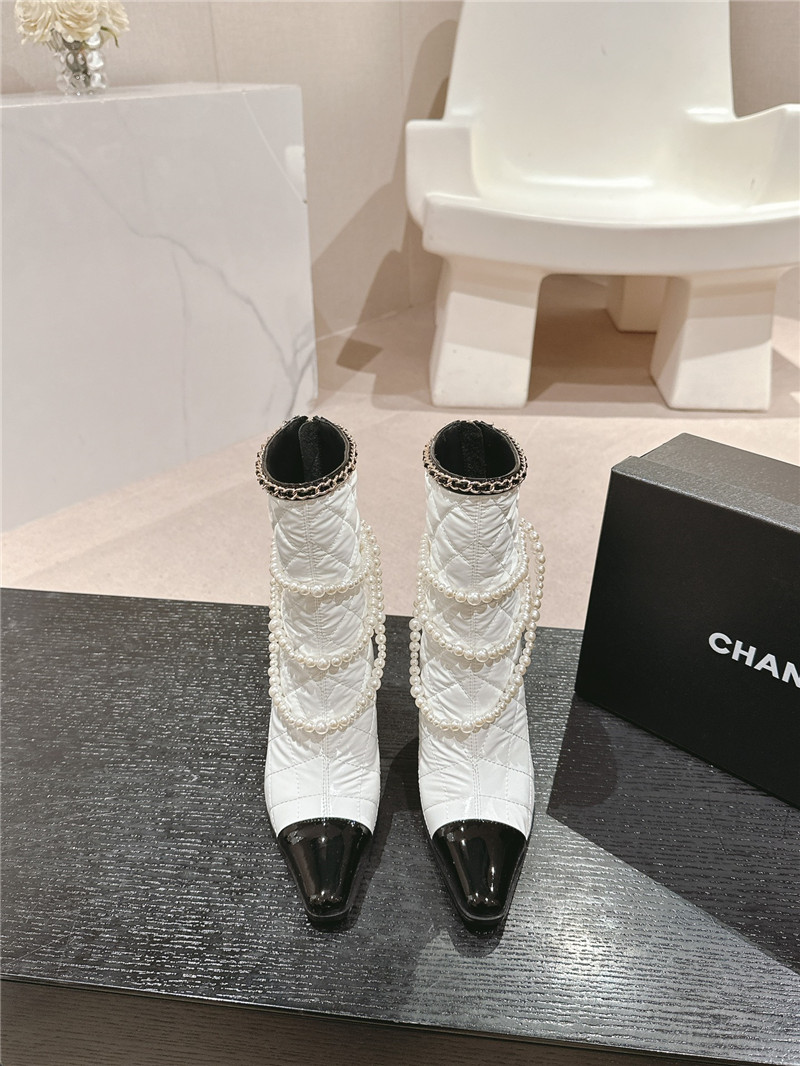 Ch**el white leather pearl ankle boots