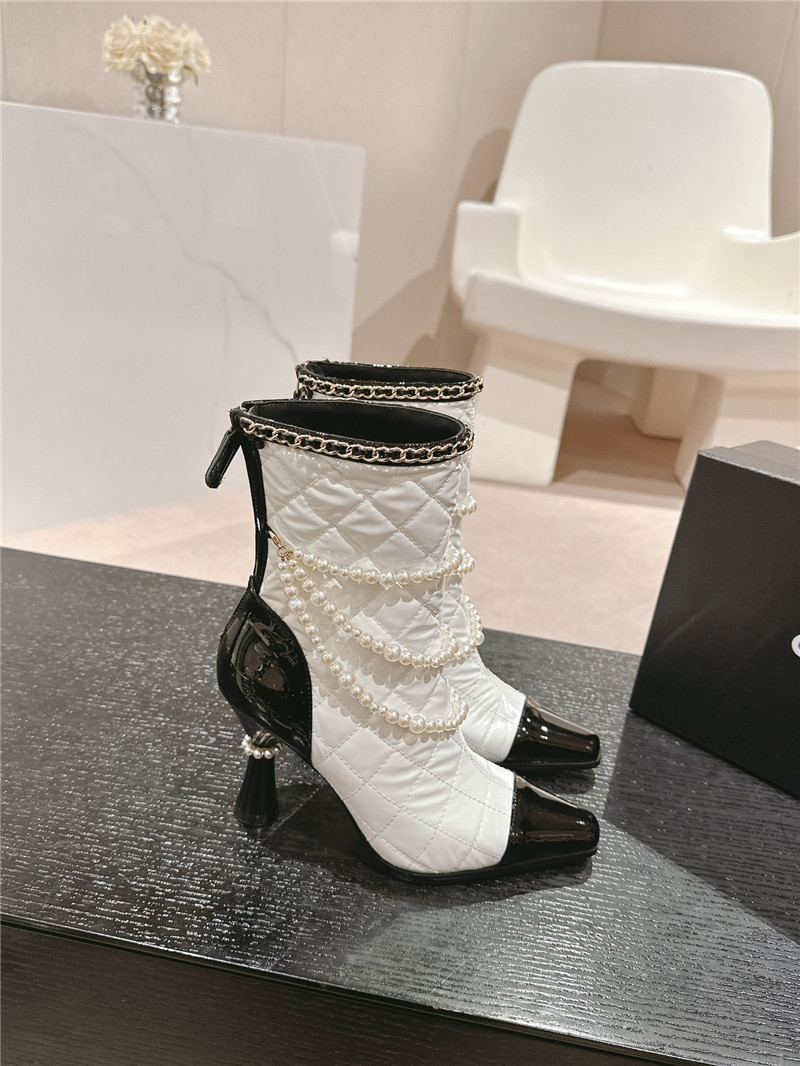 Ch**el white leather pearl ankle boots