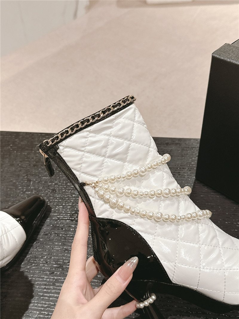 Ch**el white leather pearl ankle boots