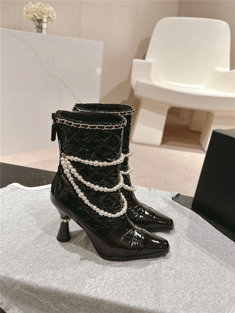 Ch**el leather pearl ankle boots