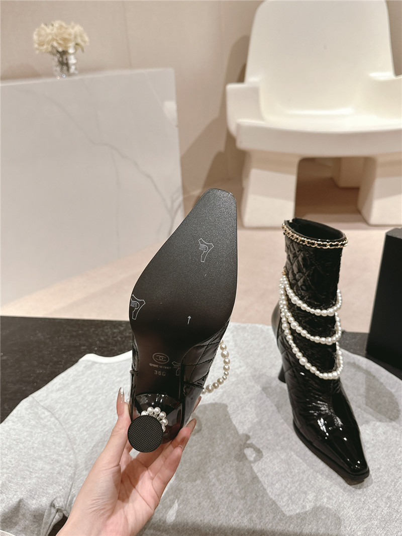 Ch**el leather pearl ankle boots