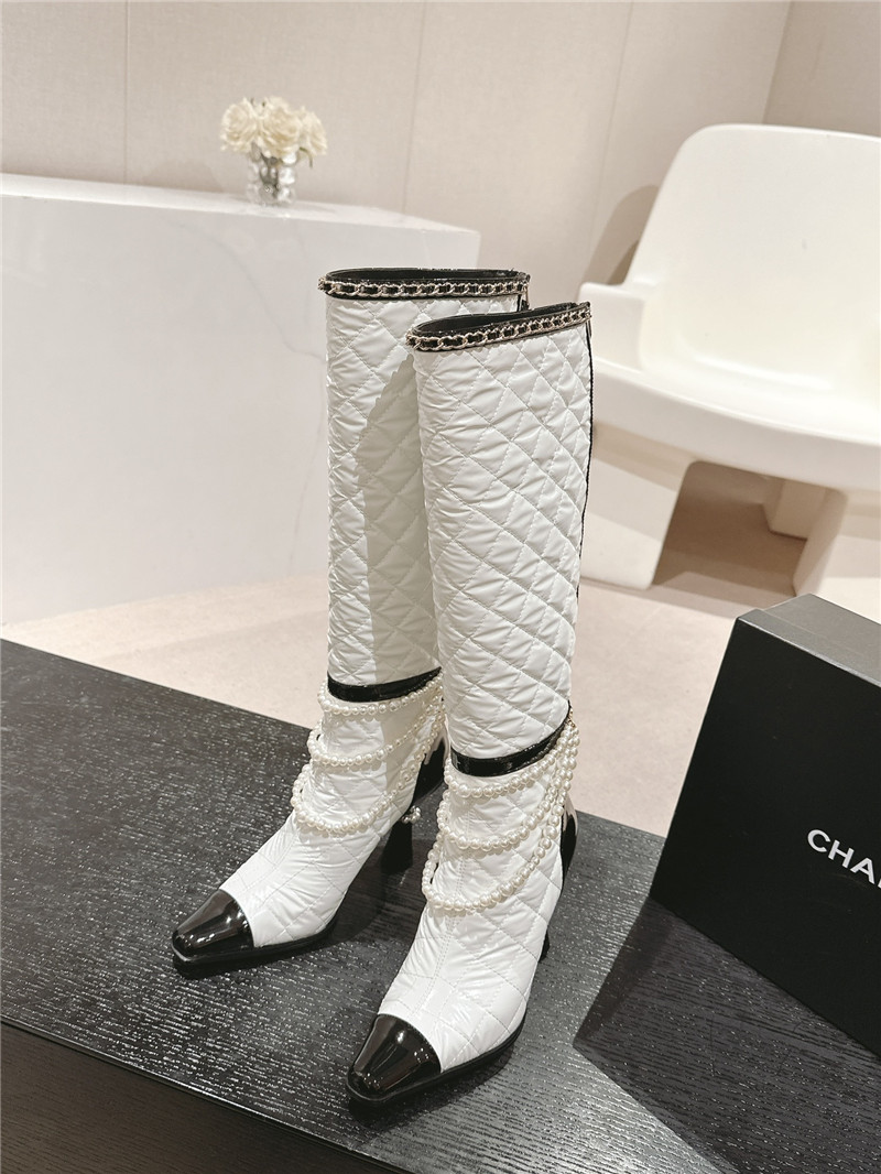 Ch**el white leather pearl high boots