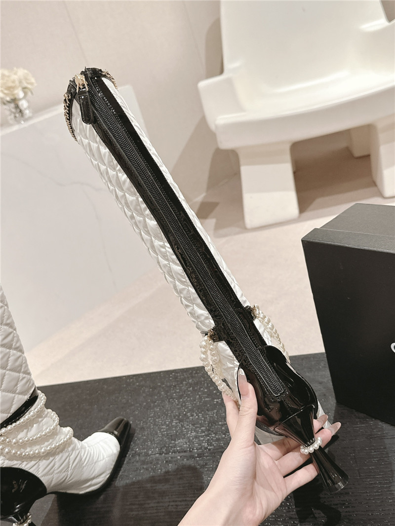 Ch**el white leather pearl high boots