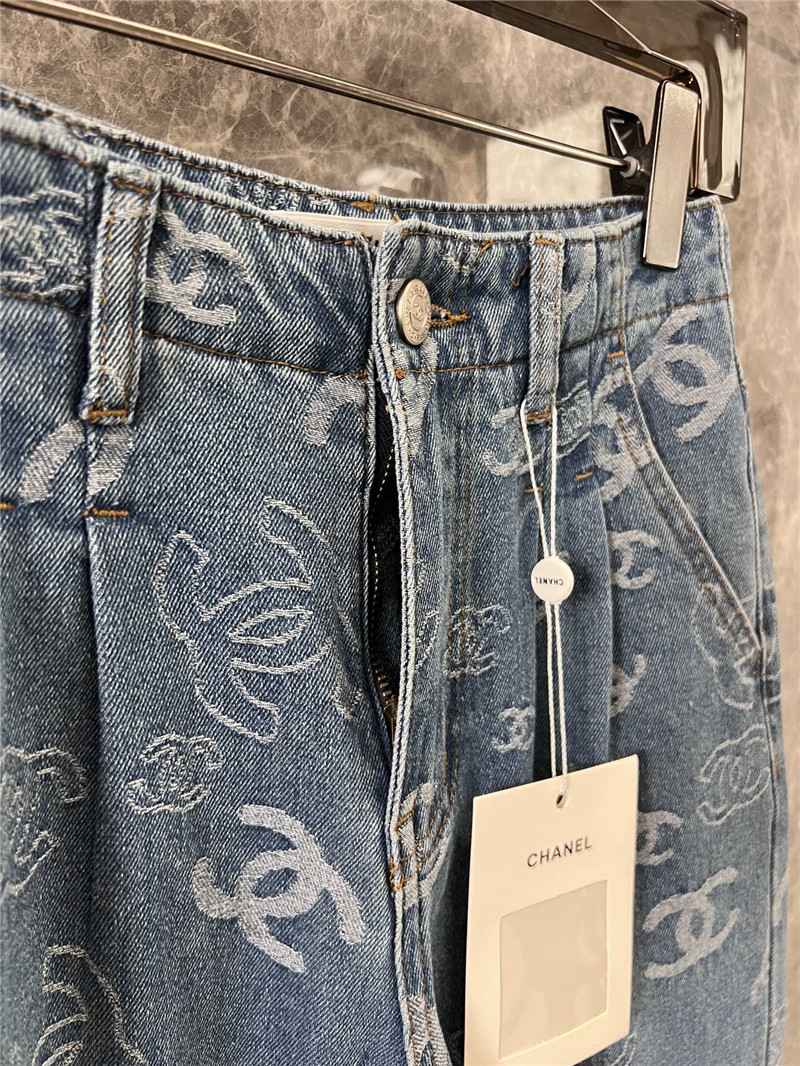 Ch**el jacquard printed denim trousers