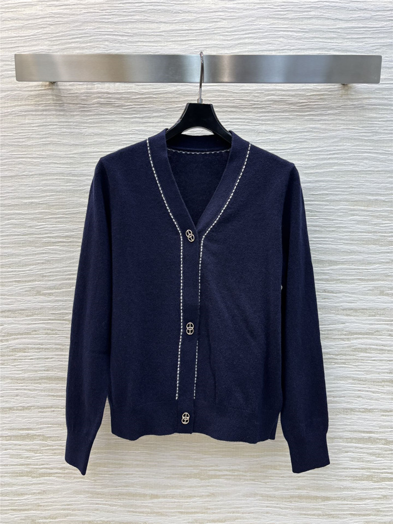 H**me5 v-neck trim knit cardigan navy