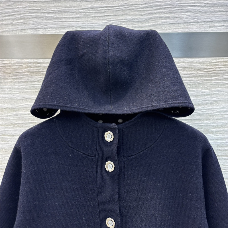 Ch**el navy pocket wool cardigan with hood