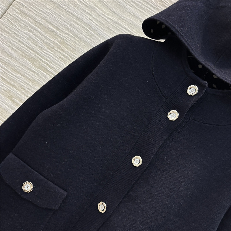 Ch**el navy pocket wool cardigan with hood