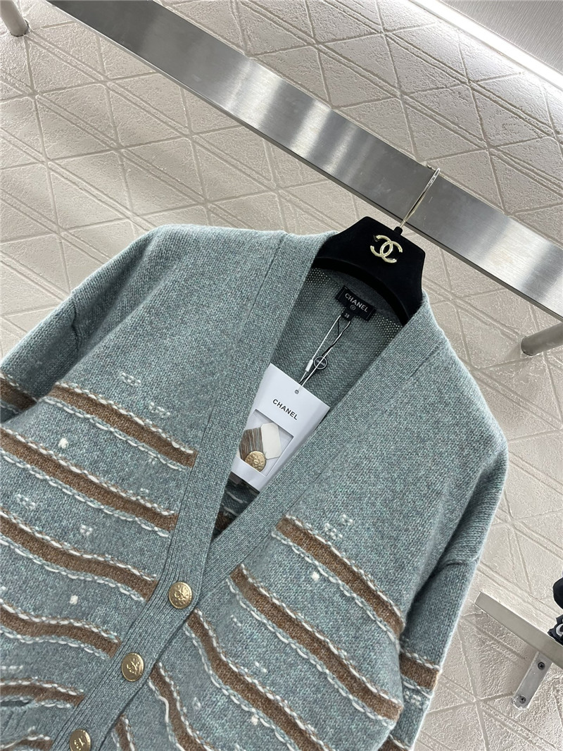 Ch**el stripe blend cashmere cardigan grey