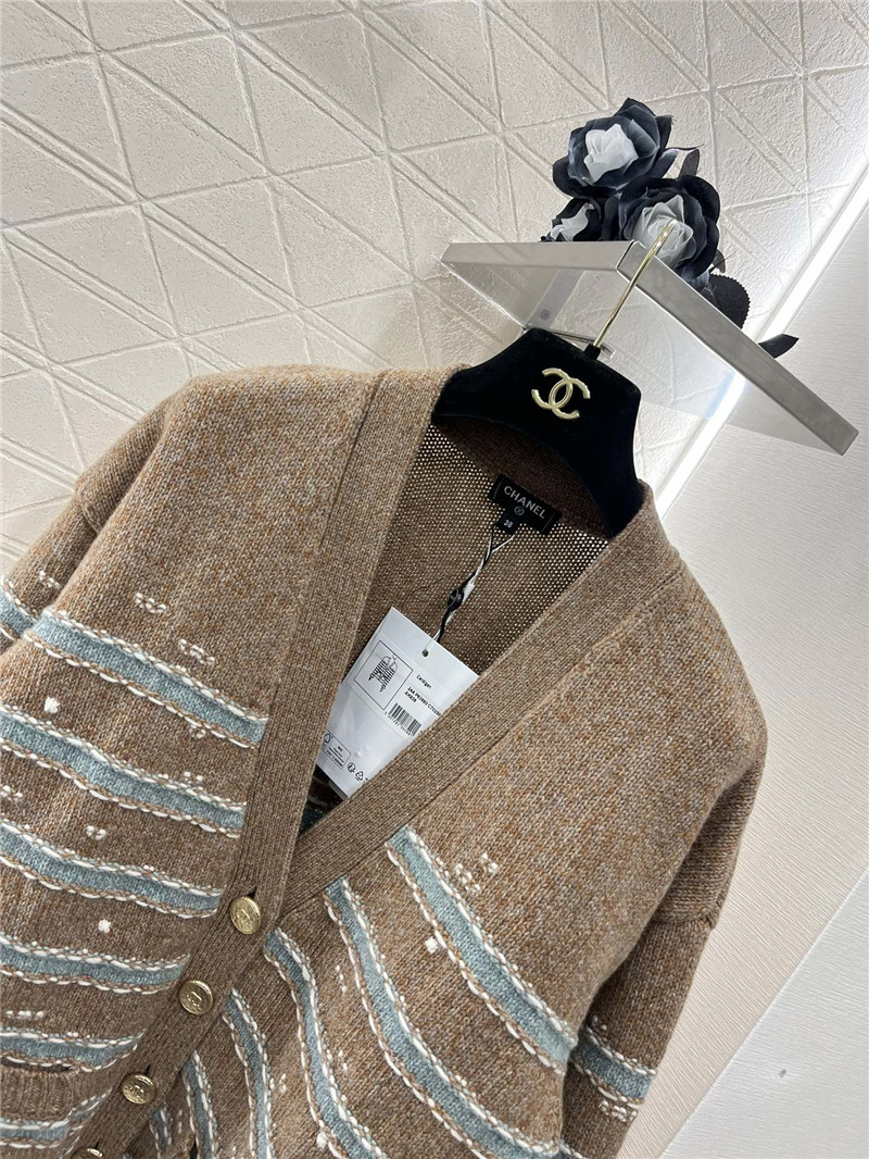 Ch**el stripe blend cashmere cardigan brown
