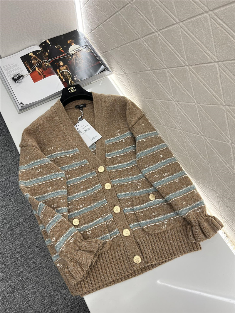 Ch**el stripe blend cashmere cardigan brown