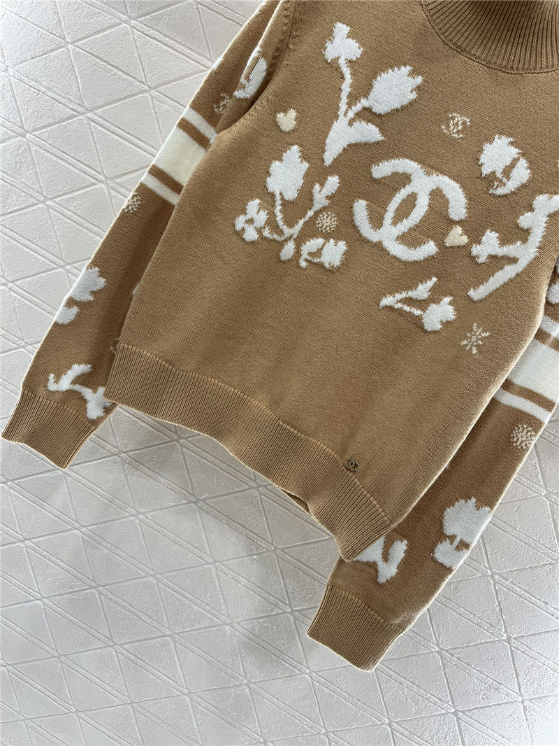 Ch**el floral turtleneck knit sweater beige