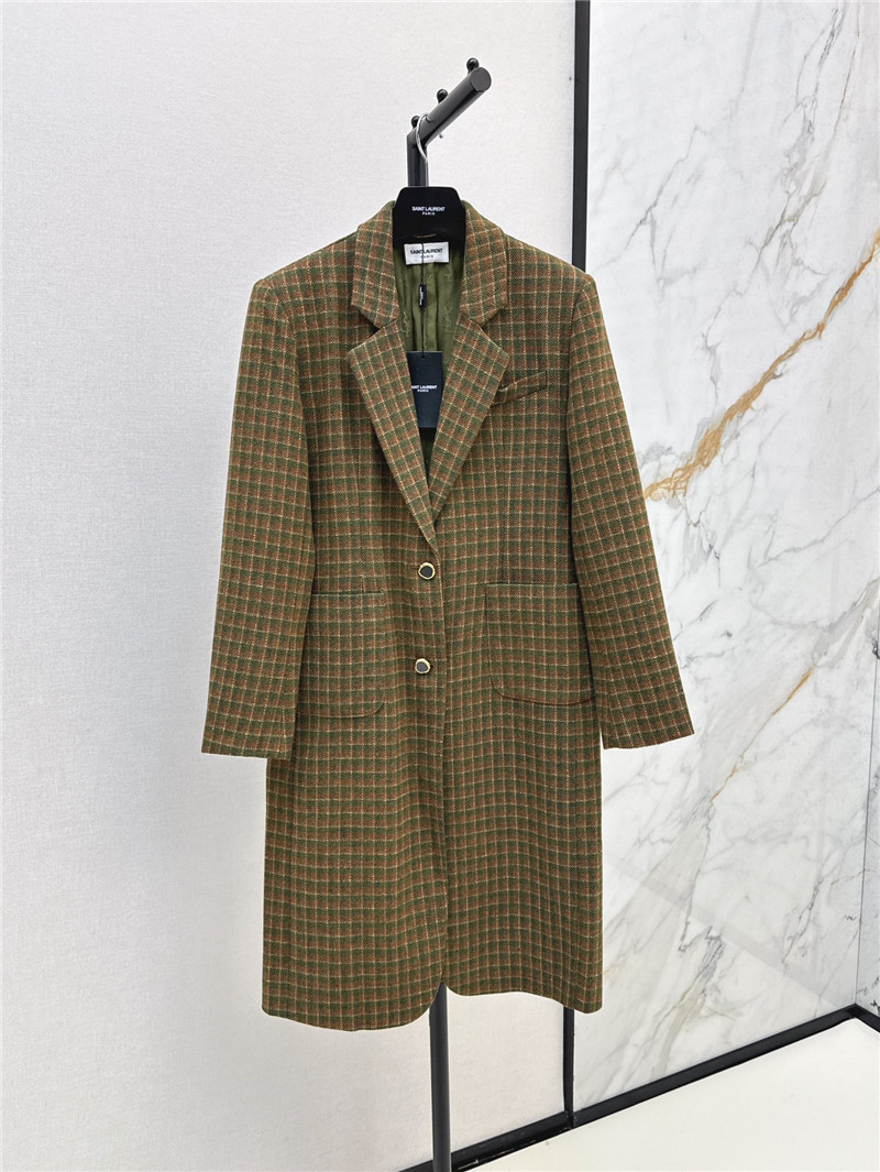 Sa1nt Lau*nt checked double-breasted wool-blend coat