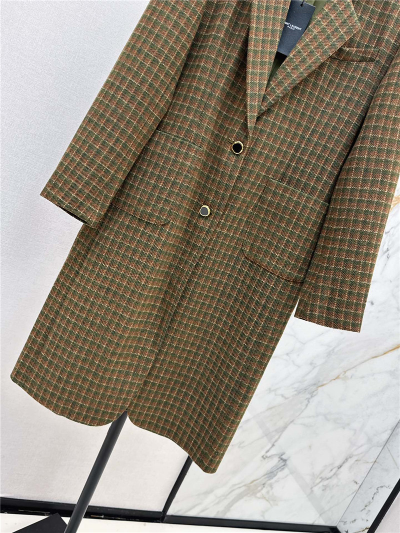 Sa1nt Lau*nt checked double-breasted wool-blend coat