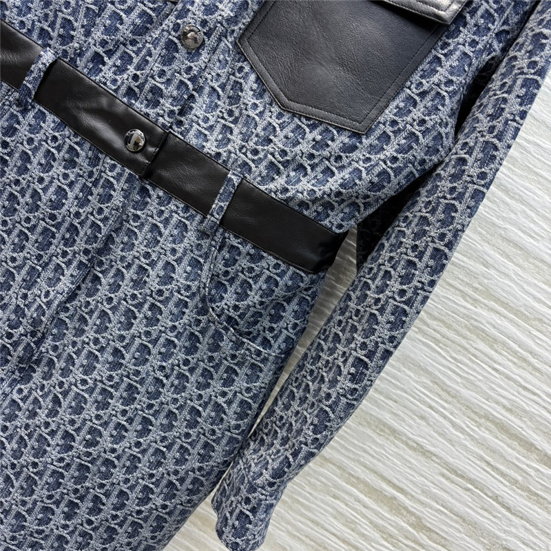 D10r navy blue patterned denim belted dress
