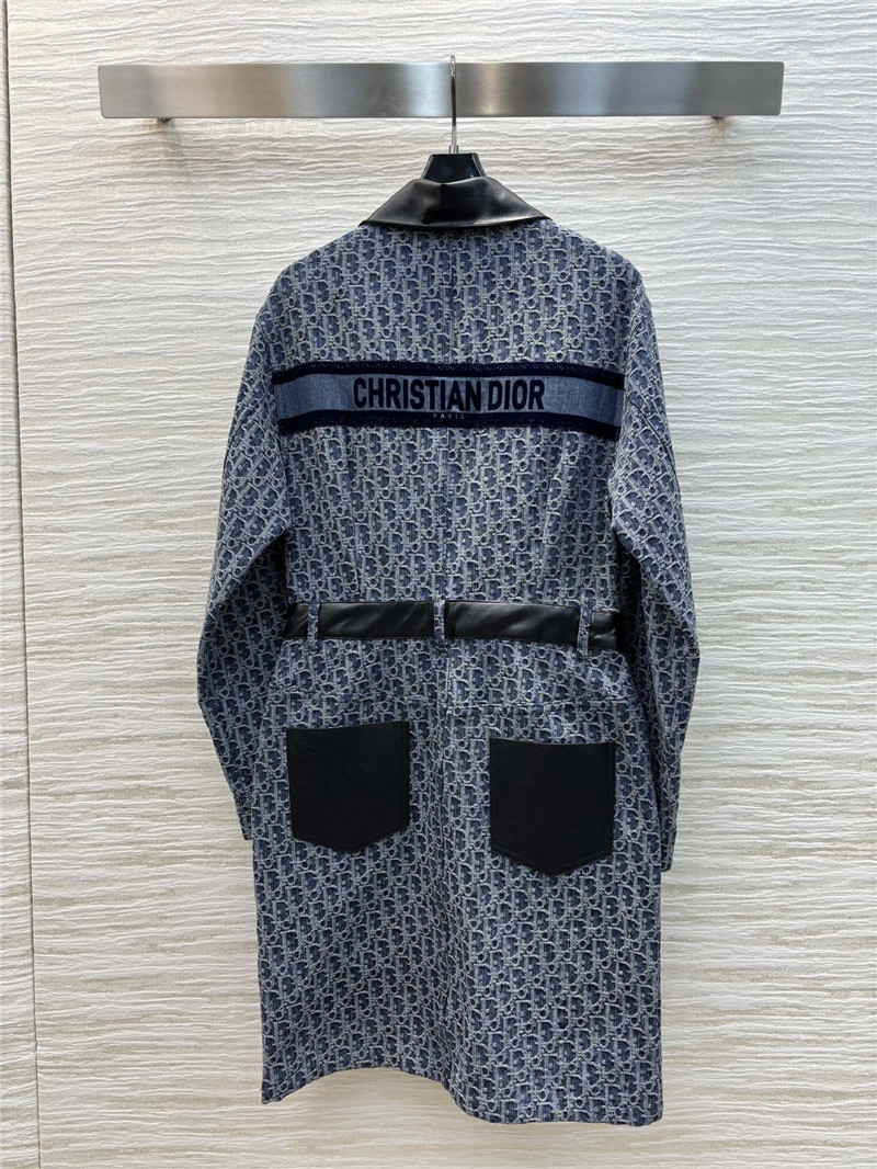 D10r navy blue patterned denim belted dress