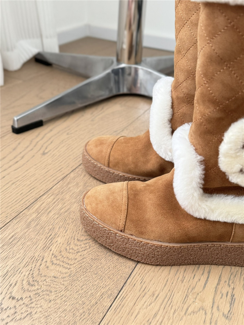 Ch**el logo suede shearling boots in brown