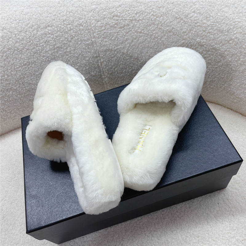Ch**el pink shearling lambskin mules white
