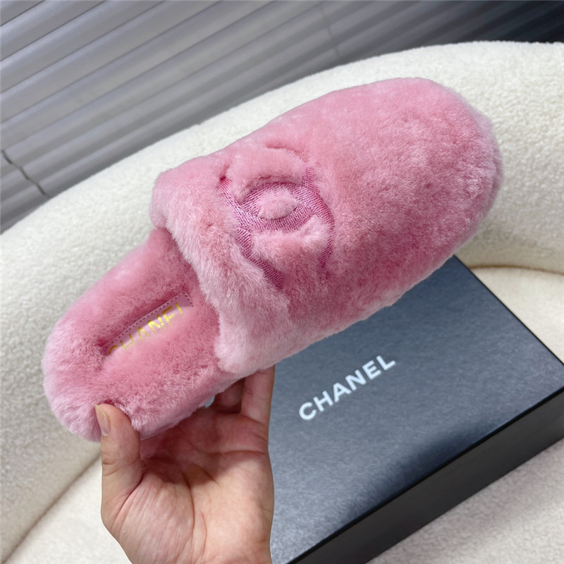 Ch**el pink shearling lambskin mules