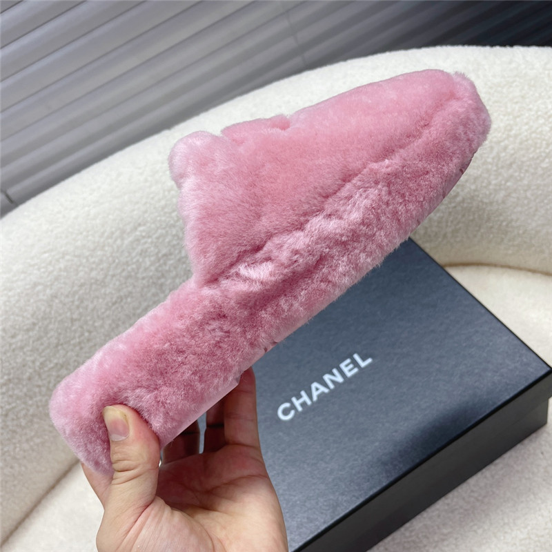 Ch**el pink shearling lambskin mules