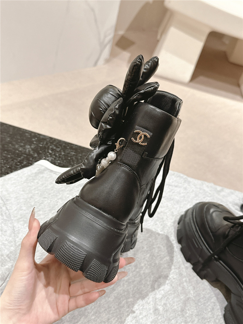 Ch**el calfskin lace-up platform round toe ankle boots