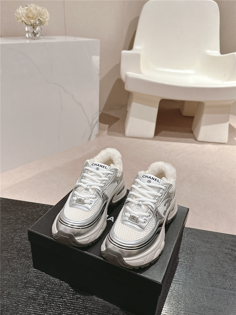 Ch**el silver logo winter platform sneakers
