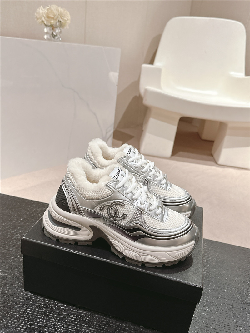 Ch**el silver logo winter platform sneakers