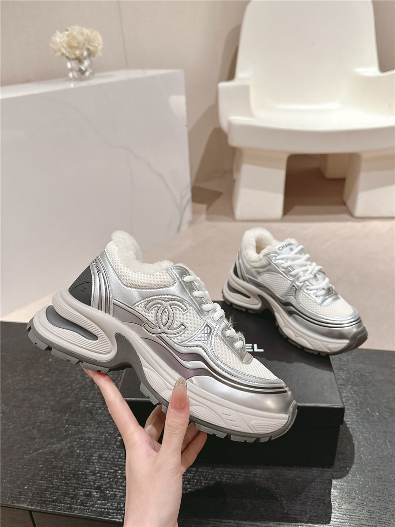 Ch**el silver logo winter platform sneakers