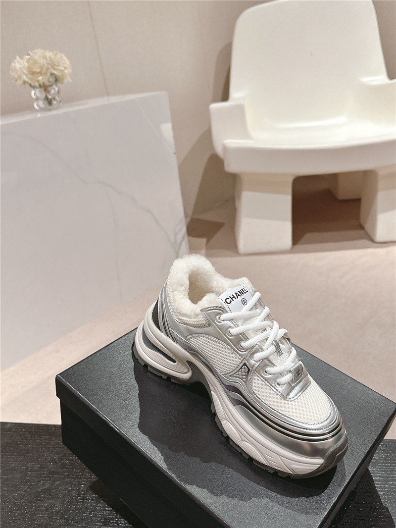 Ch**el silver logo winter platform sneakers