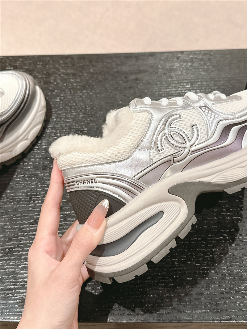 Ch**el silver logo winter platform sneakers
