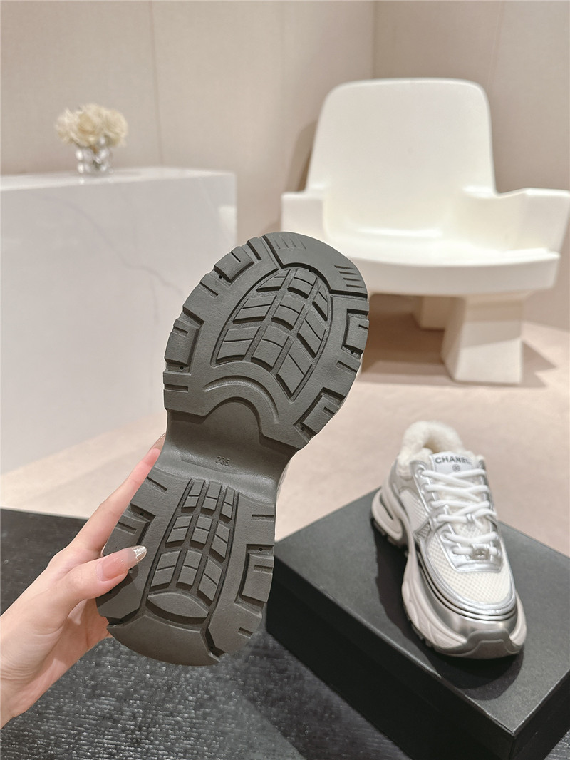 Ch**el silver logo winter platform sneakers