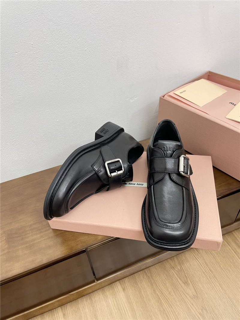 Miu Miu Black Leather Shoes with Buckle