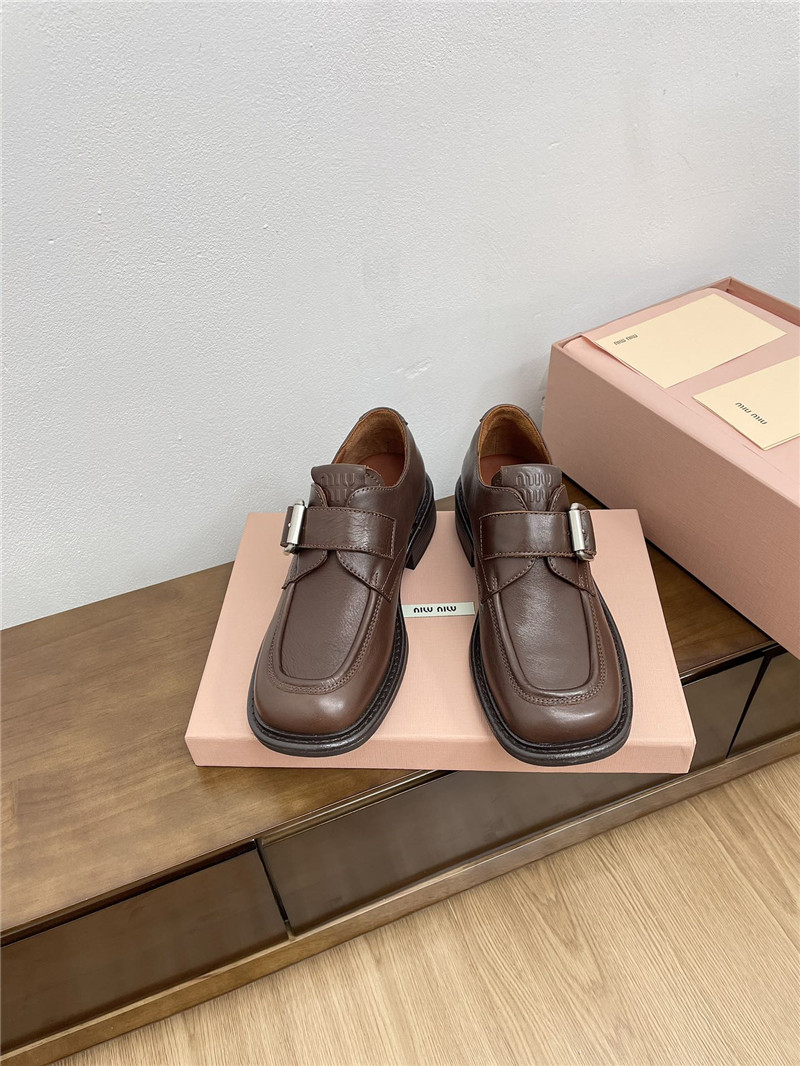 Miu Miu Brown Leather Shoes with Buckle