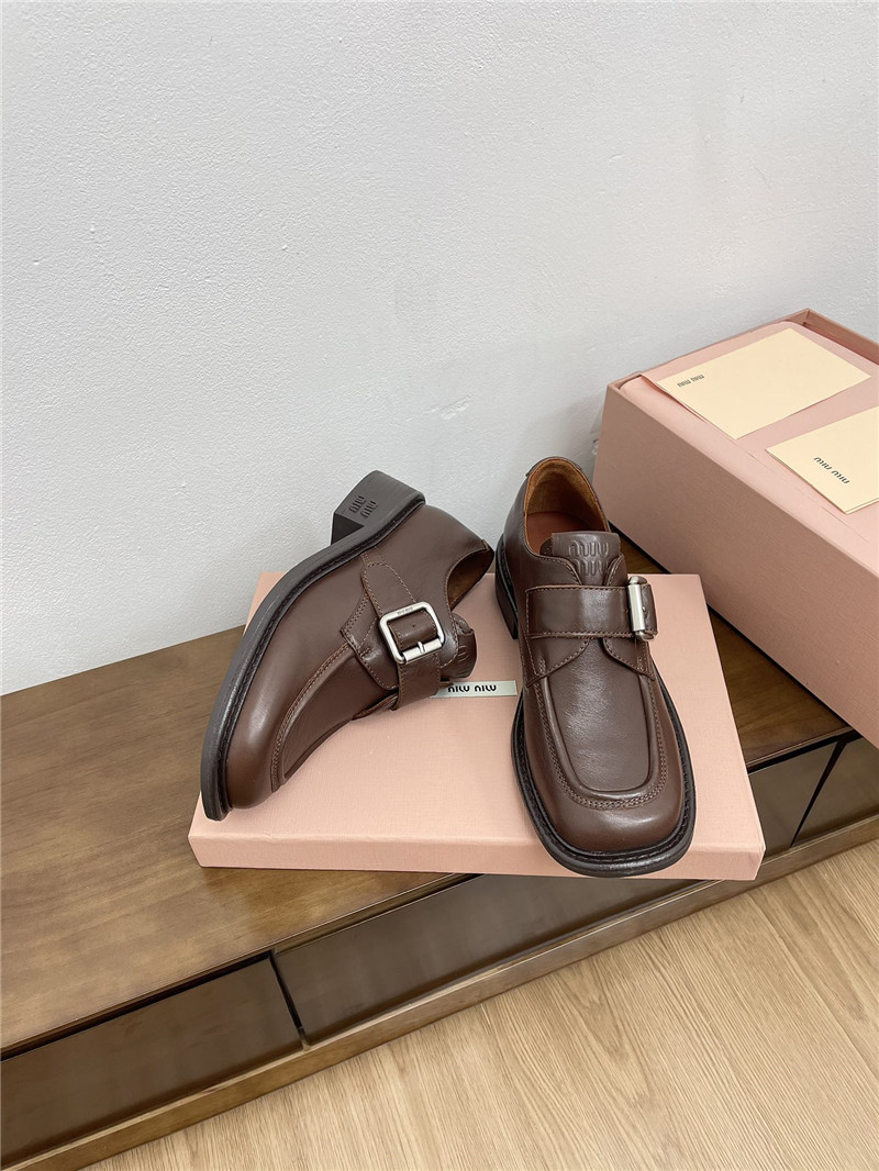 Miu Miu Brown Leather Shoes with Buckle