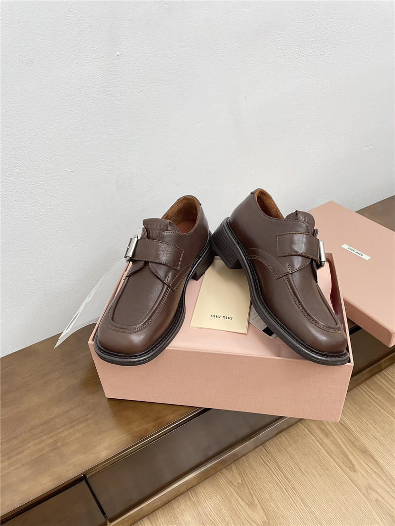 Miu Miu Brown Leather Shoes with Buckle