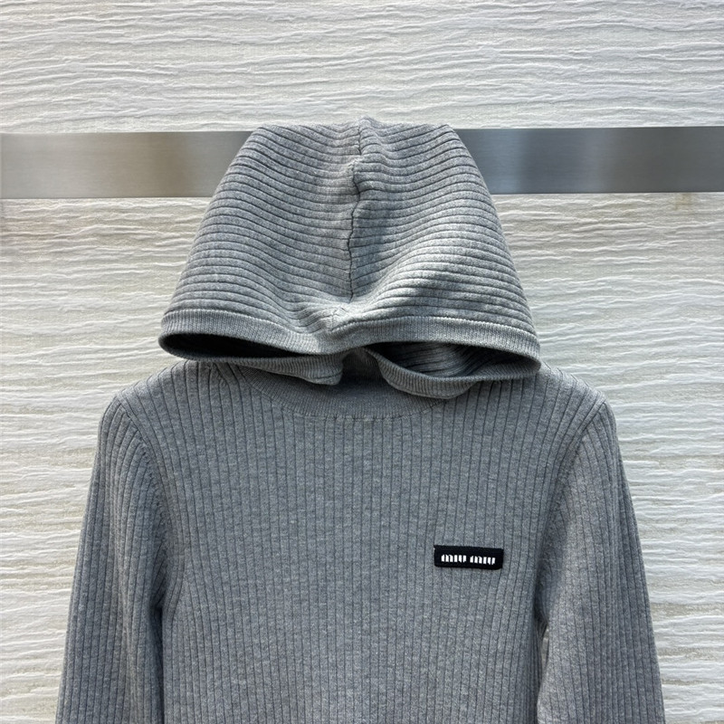 Miu Miu Ribbed-Knit Wool Sweater Grey