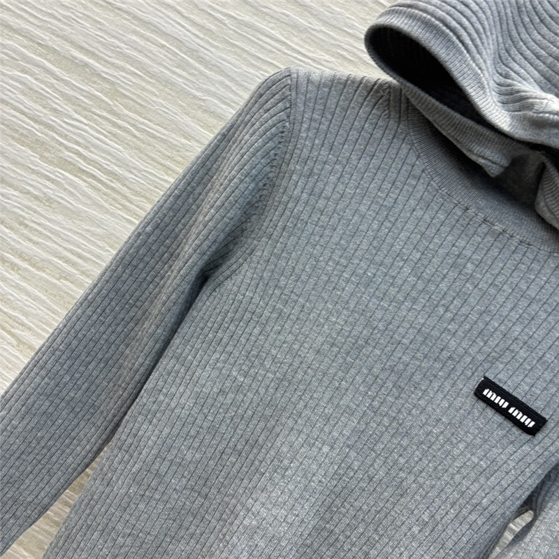 Miu Miu Ribbed-Knit Wool Sweater Grey