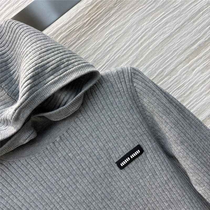 Miu Miu Ribbed-Knit Wool Sweater Grey