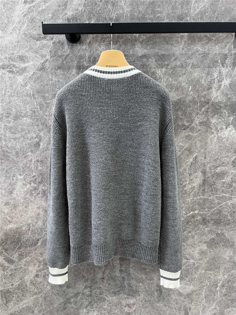 Miu Miu Stripe V-Neck Wool Cardigan in Grey