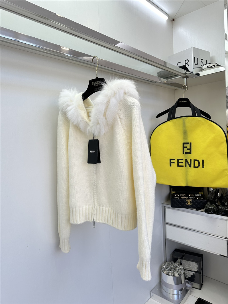 F**di fur-trim hooded zip sweater white