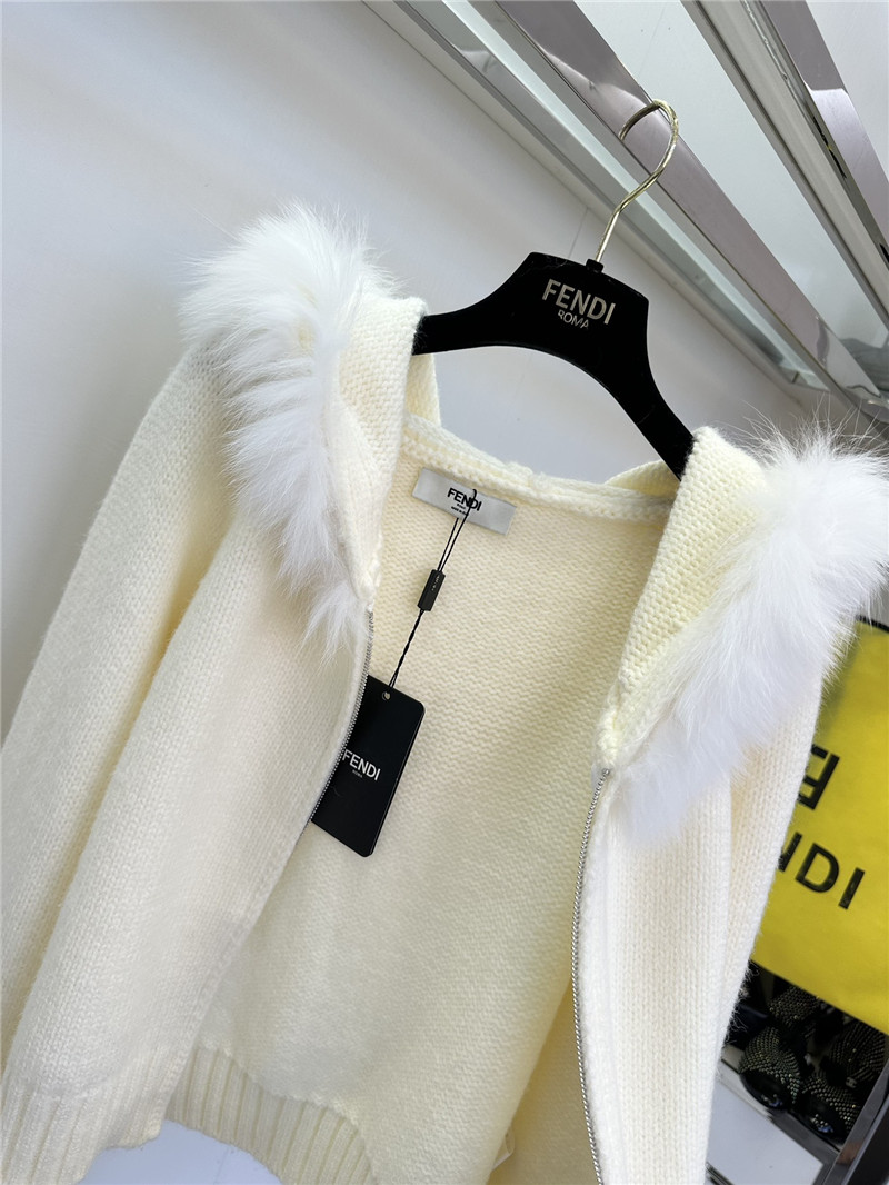 F**di fur-trim hooded zip sweater white