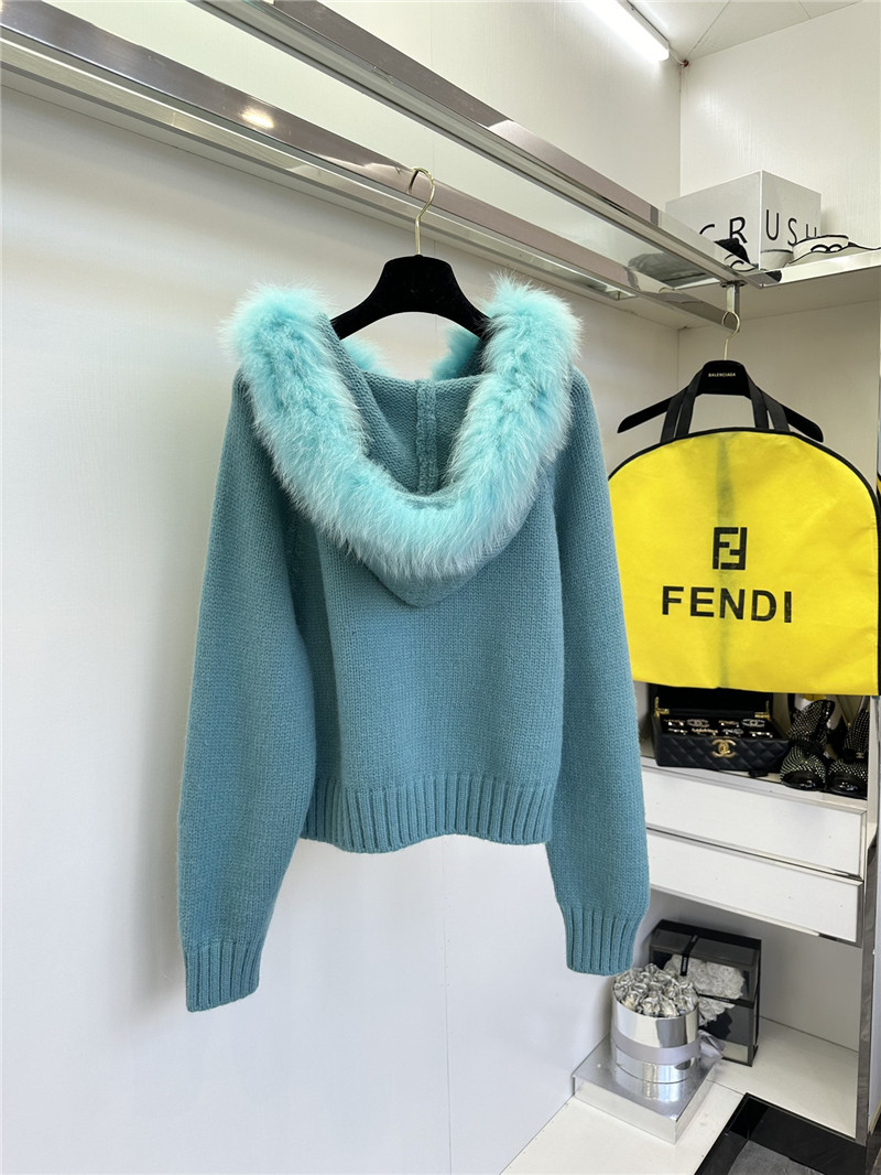 F**di fur-trim hooded zip sweater blue
