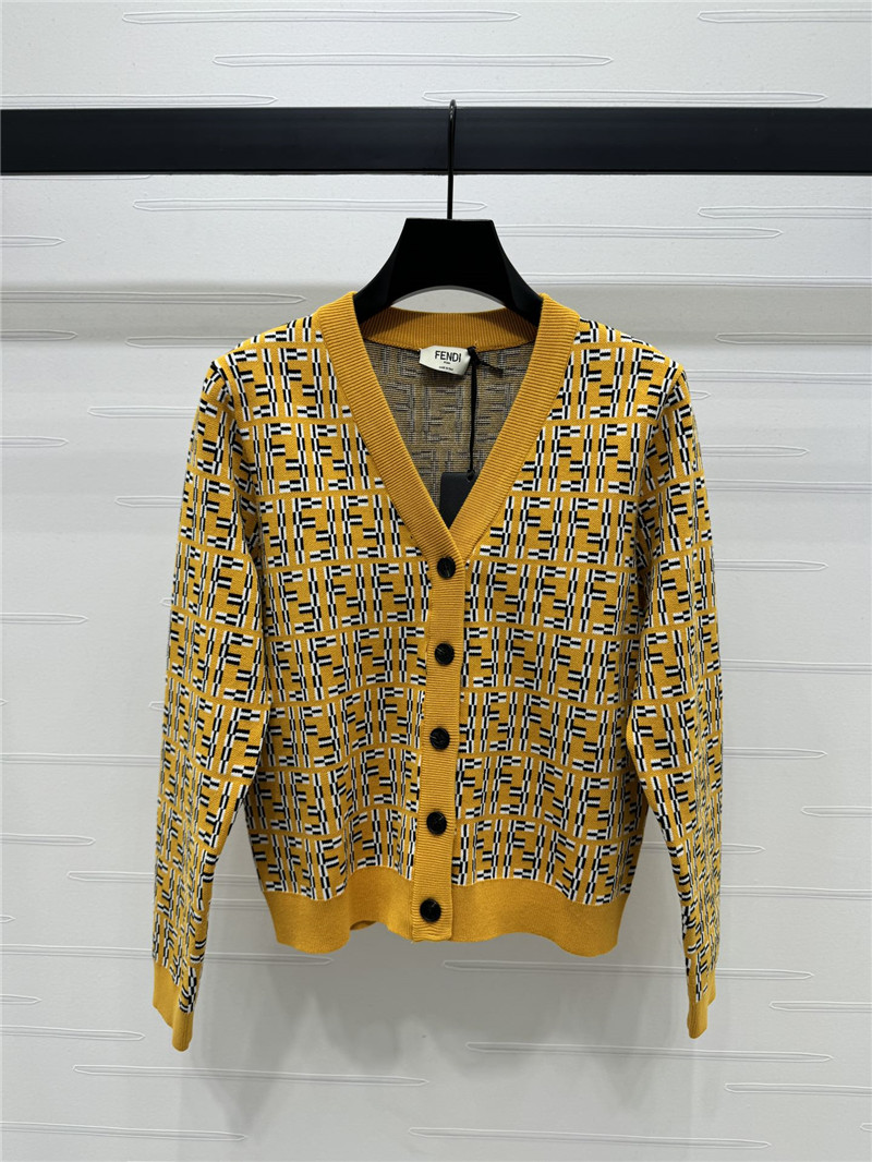 F**di jacquard v-neck cardigan yellow