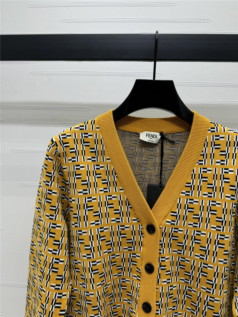 F**di jacquard v-neck cardigan yellow