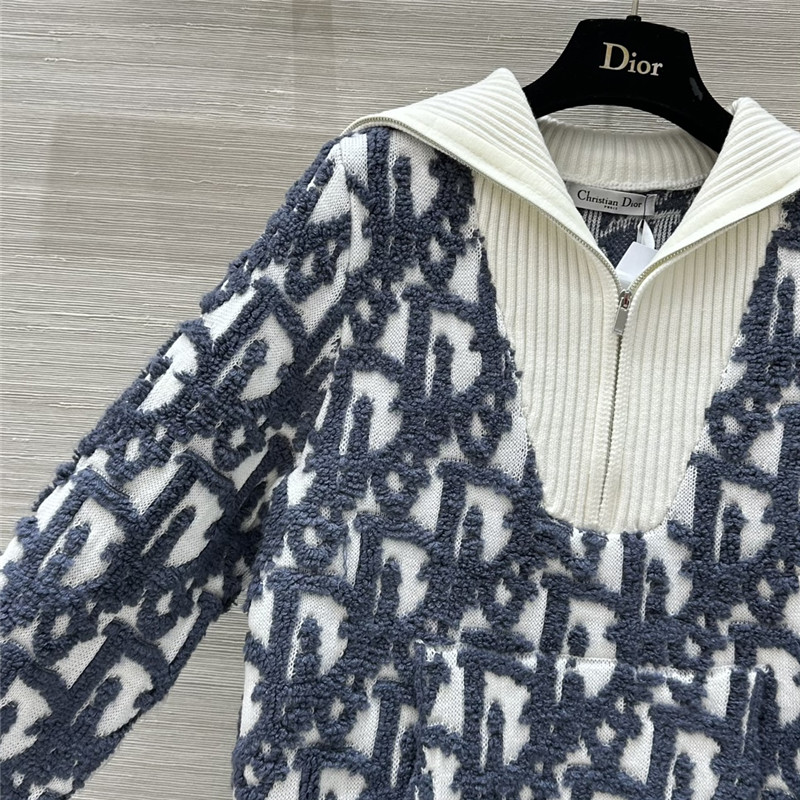 D10r oblique half-zip jacquard sweater navy