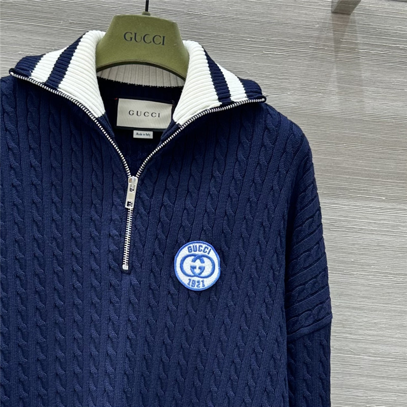 Gvc*1 half-zip cable wool sweater navy