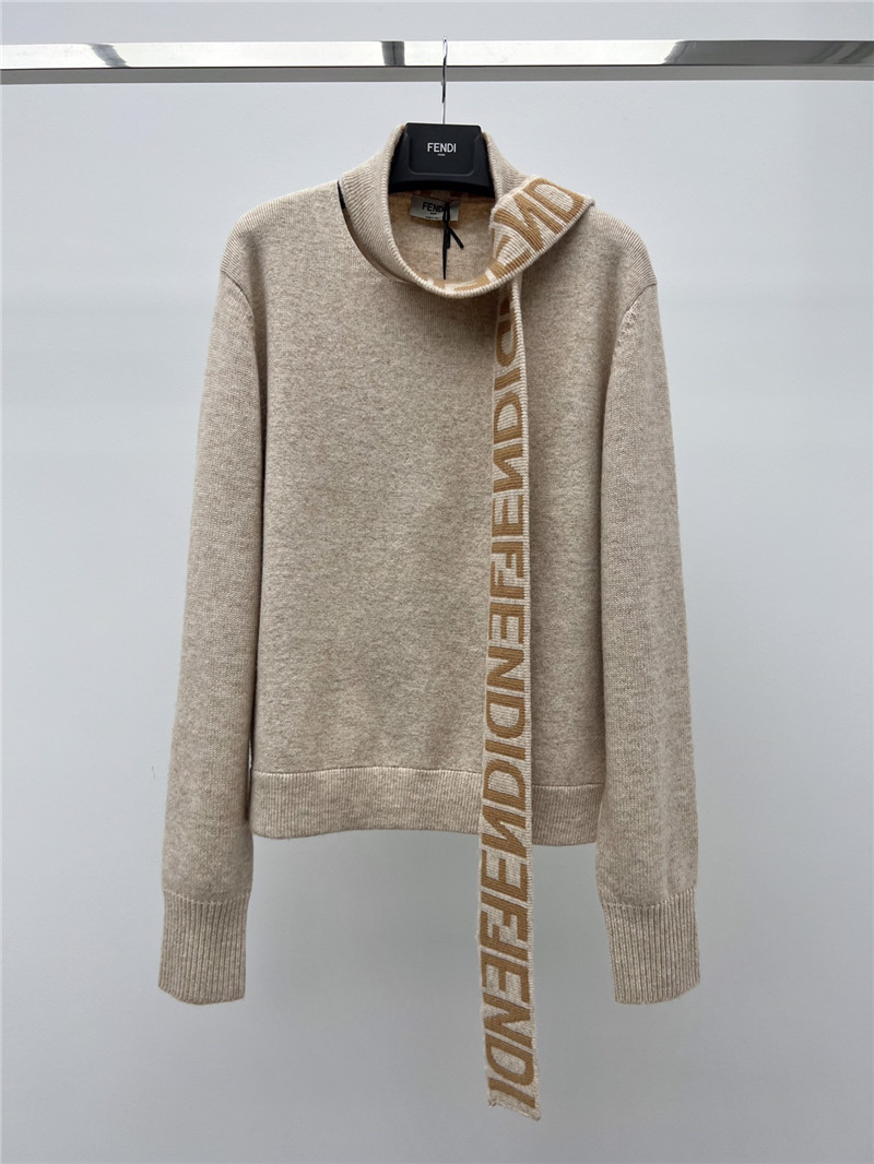 F**di logo ribbon wool sweater beige