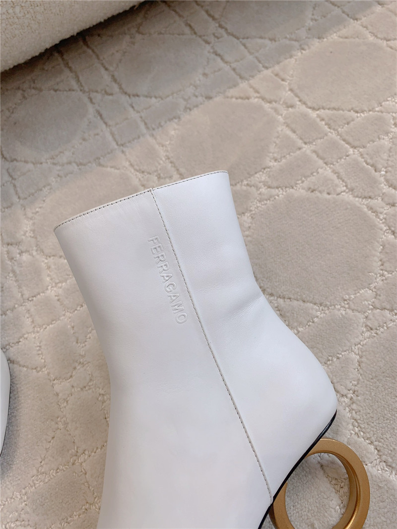 Ferragamo Elina White Calfskin Ankle Boots